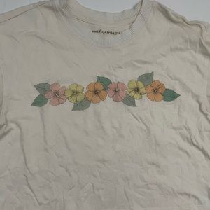 American Eagle Cream Floral Cropped Top Size Small